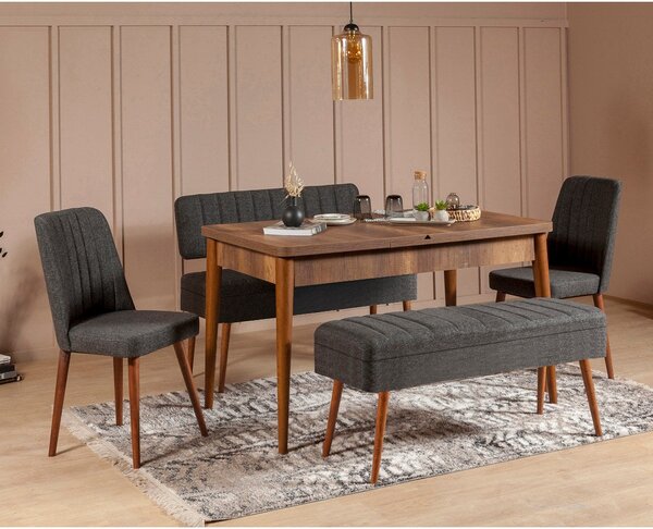 Set masă și scaune extensibile (5 bucăți) Vina 0701 - 4 - Anthracite, Atlantic Extendable Dining Table & Chairs Set 13, Nuc, 77x75x120 cm