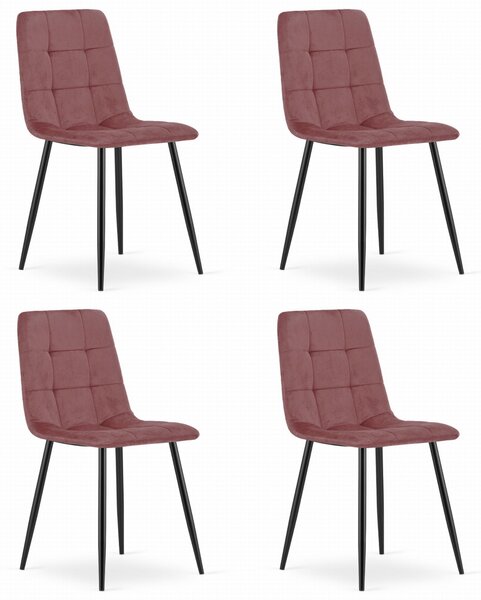 Set 4 Scaune Bucatarie/Dining Jacob Roz Catifea, Picioare Negre