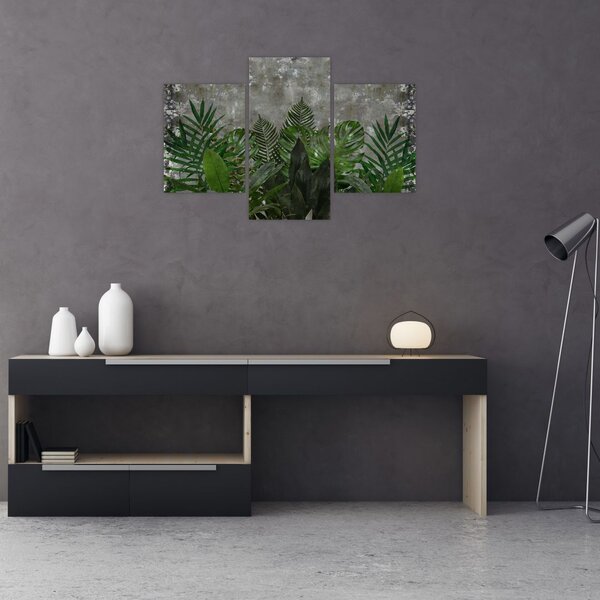 Tablou - Zid de beton cu plante (90x60 cm)