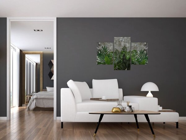 Tablou - Zid de beton cu plante (90x60 cm)