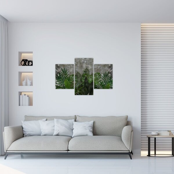 Tablou - Zid de beton cu plante (90x60 cm)