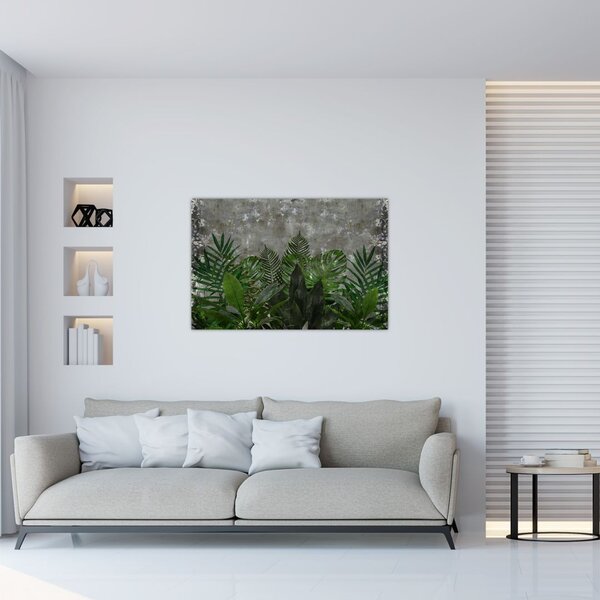 Tablou - Zid de beton cu plante (90x60 cm)