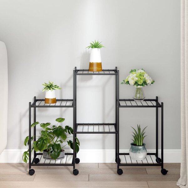Suport pentru flori cu roți, 83x25x63,5 cm, negru, fier
