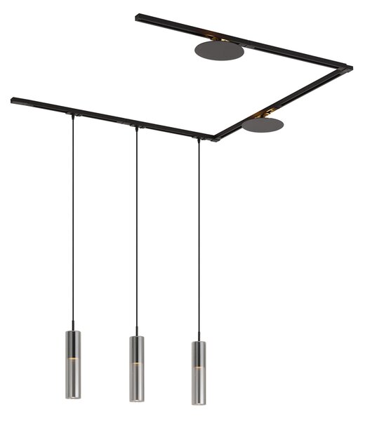 Sistem de iluminat pe șină modern negru cu 3 lumini suspendate și 2 plafoniere monofazate - Iconic Lloyd Pulley