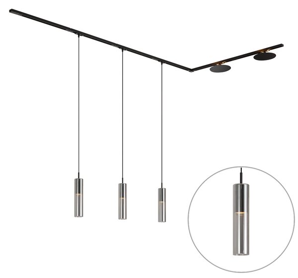 Sistem de iluminat pe șină modern negru cu 3 lumini suspendate și 2 plafoniere monofazate - Iconic Lloyd Pulley