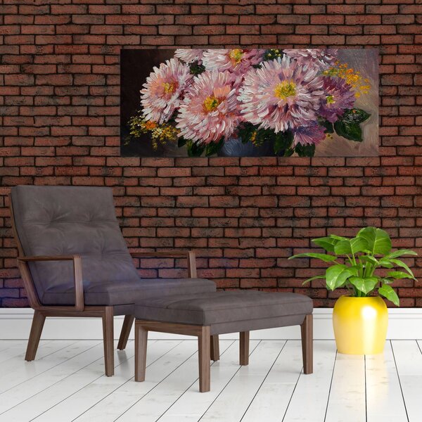 Tablou - Pictură în ulei, flori în vază (120x50 cm)