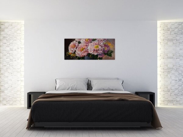 Tablou - Pictură în ulei, flori în vază (120x50 cm)