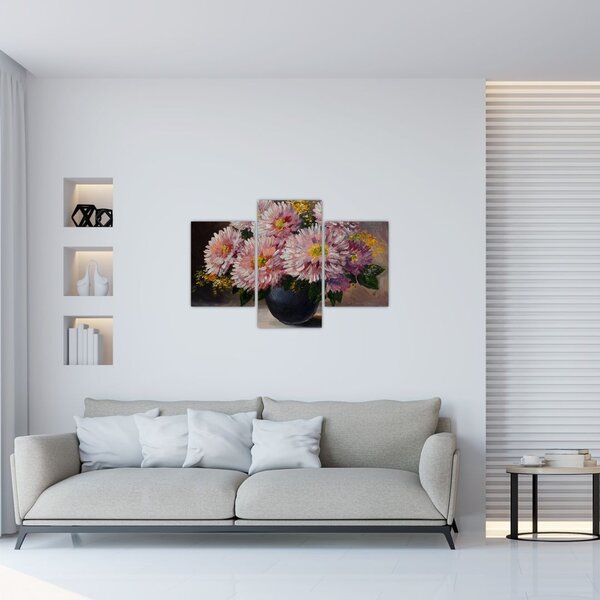 Tablou - Pictură în ulei, flori în vază (90x60 cm)