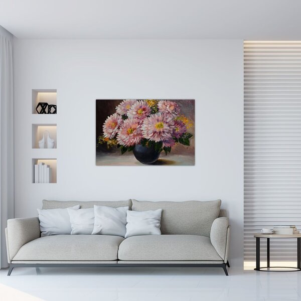 Tablou - Pictură în ulei, flori în vază (90x60 cm)