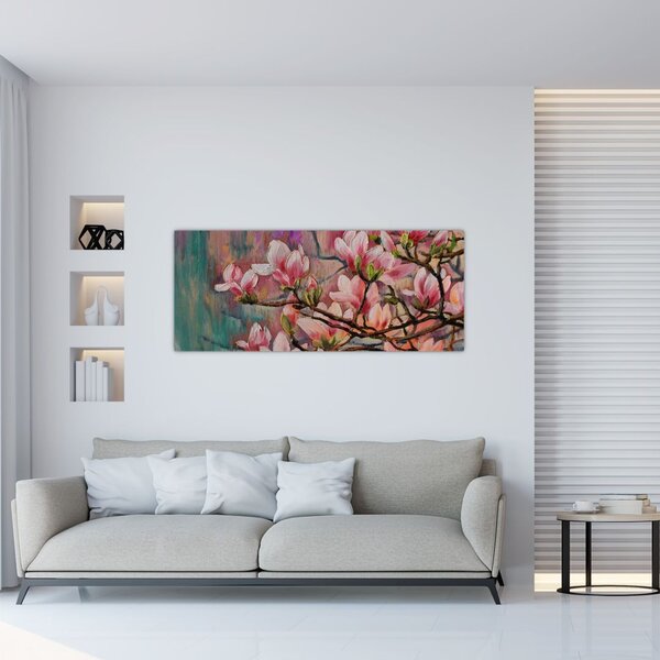 Tablou - Pictură în ulei, Sakura în floare (120x50 cm)