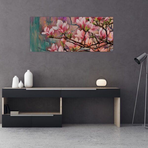 Tablou - Pictură în ulei, Sakura în floare (120x50 cm)