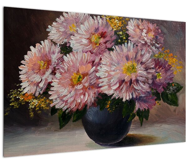 Tablou - Pictură în ulei, flori în vază (90x60 cm)