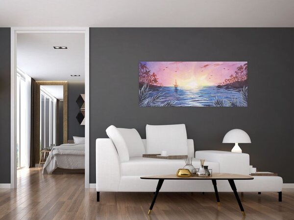 Tablou - Apus de soare deasupra apei, aquarelă (120x50 cm)