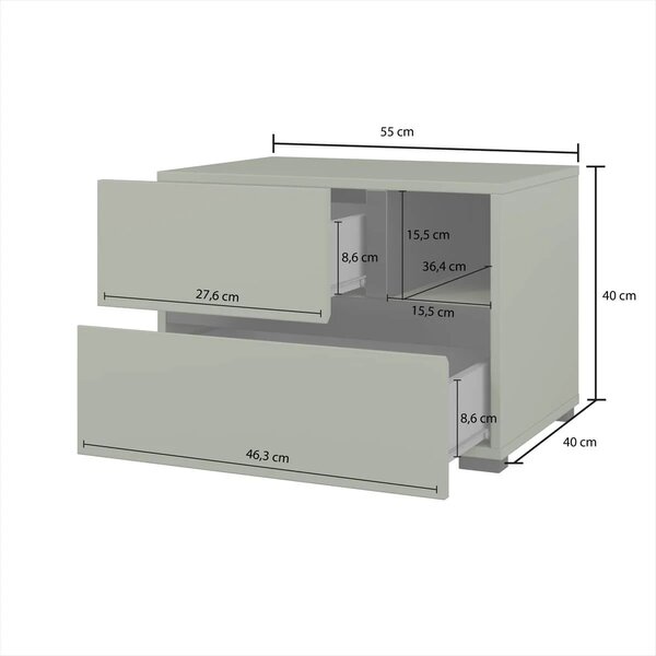 Noptieră Cross 2 sertare - 55 cm