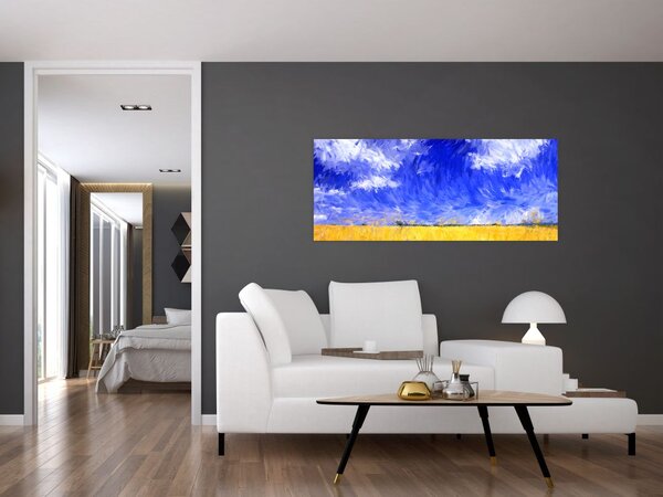 Tablou - Pictură în ulei, câmp auriu (120x50 cm)