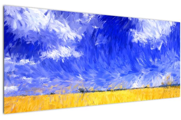 Tablou - Pictură în ulei, câmp auriu (120x50 cm)