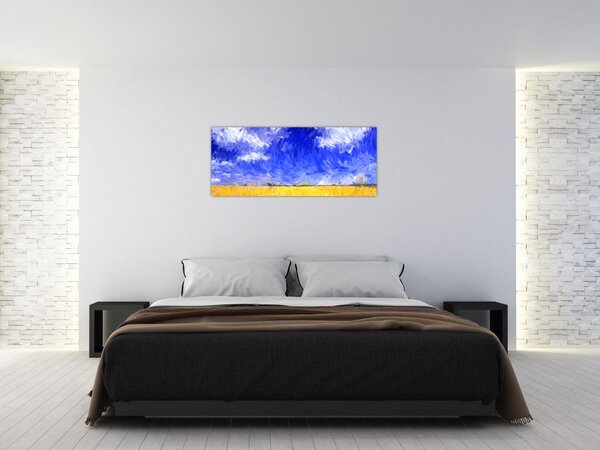 Tablou - Pictură în ulei, câmp auriu (120x50 cm)