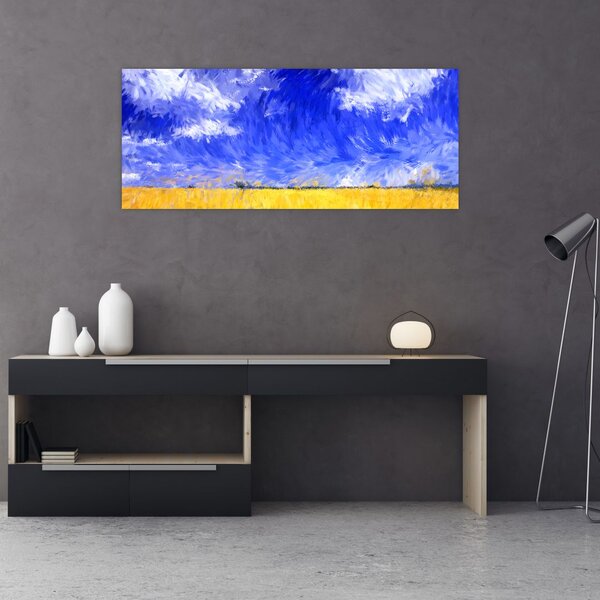 Tablou - Pictură în ulei, câmp auriu (120x50 cm)