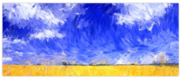 Tablou - Pictură în ulei, câmp auriu (120x50 cm)