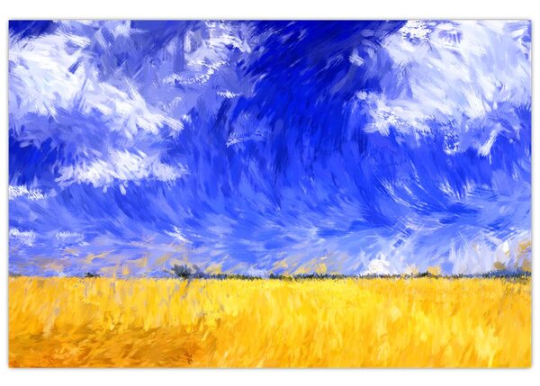 Tablou - Pictură în ulei, câmp auriu (90x60 cm)
