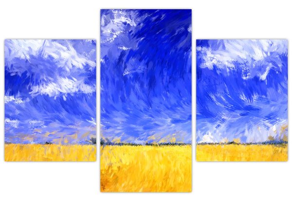 Tablou - Pictură în ulei, câmp auriu (90x60 cm)