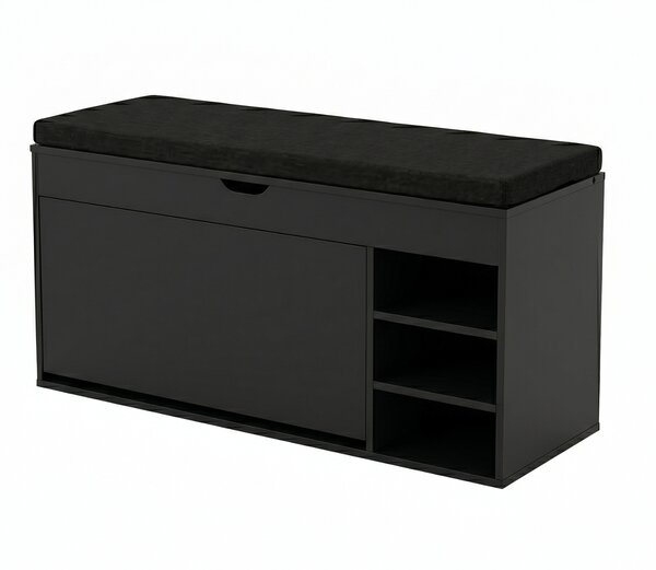 Dulap pentru pantofi cu loc de șezut și rafturi retractabile GRADIA, 100 x 34 x 50 cm, negru