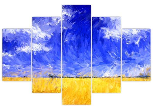 Tablou - Pictură în ulei, câmp auriu (150x105 cm)