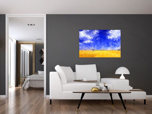 Tablou - Pictură în ulei, câmp auriu (90x60 cm)