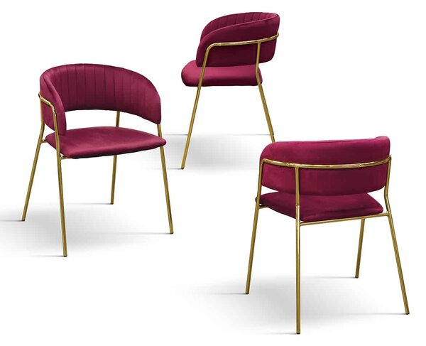 Scaun Milano,structura metalica aurie,catifea - BORDO