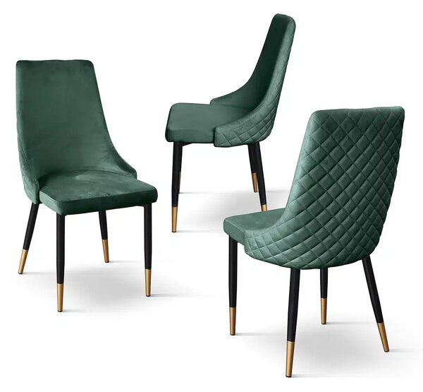 SET 4 Scaune Oro, structura metalica, catifea - VERDE INCHIS