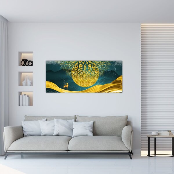 Tablou - Abstract, peisaj auriu (120x50 cm)