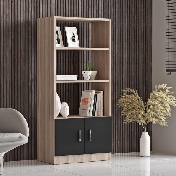 Biblioteca Variom cu 2 usi si 4 rafturi, Nuc - Stejar, 64x140x38 cm