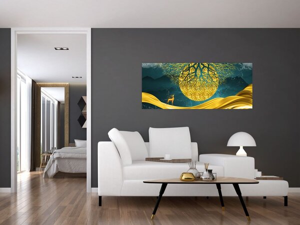 Tablou - Abstract, peisaj auriu (120x50 cm)