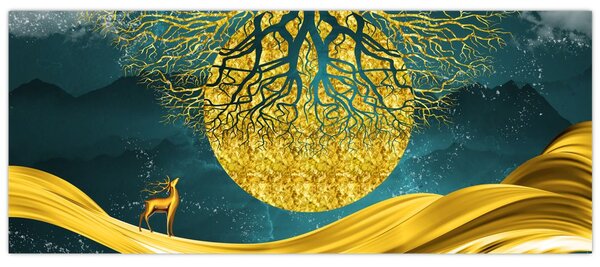 Tablou - Abstract, peisaj auriu (120x50 cm)
