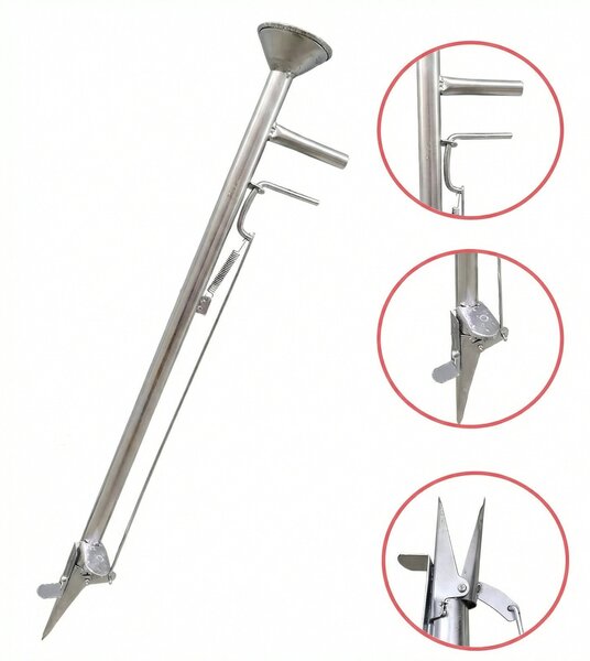 Plantator manual din metal, cu pâlnie și cioc cu manetă, pentru semințe și bulbi