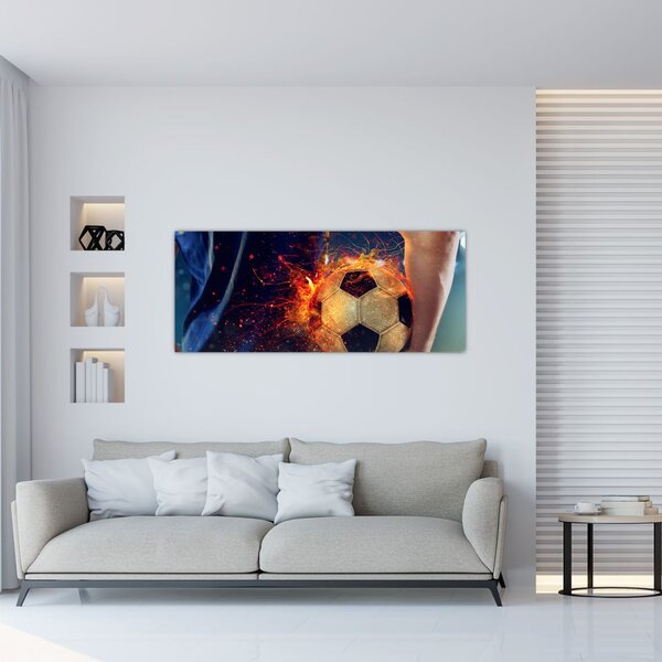 Tablou - Minge de fotbal în flăcări (120x50 cm)