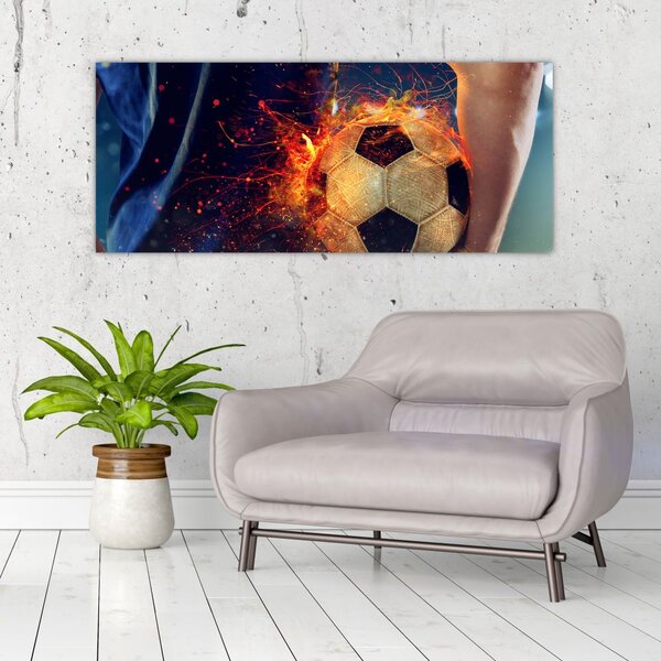 Tablou - Minge de fotbal în flăcări (120x50 cm)
