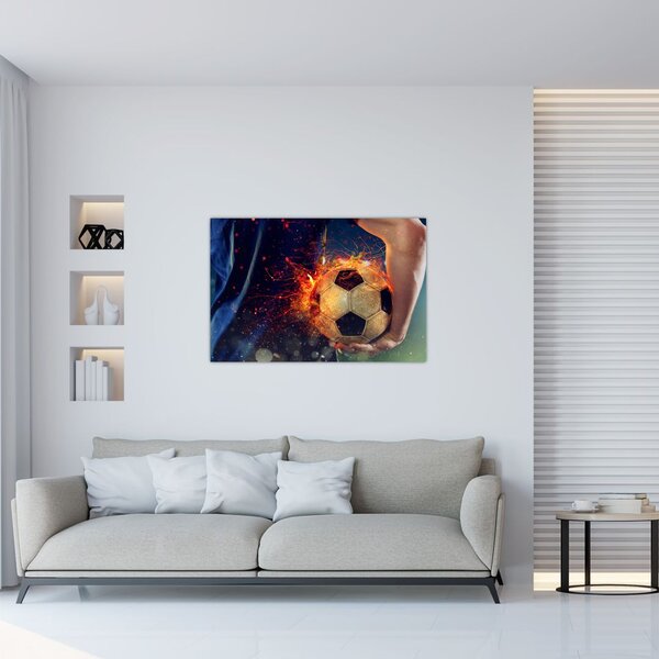 Tablou - Minge de fotbal în flăcări (90x60 cm)
