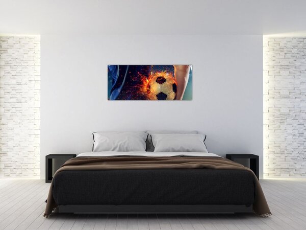 Tablou - Minge de fotbal în flăcări (120x50 cm)