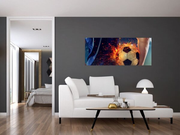 Tablou - Minge de fotbal în flăcări (120x50 cm)
