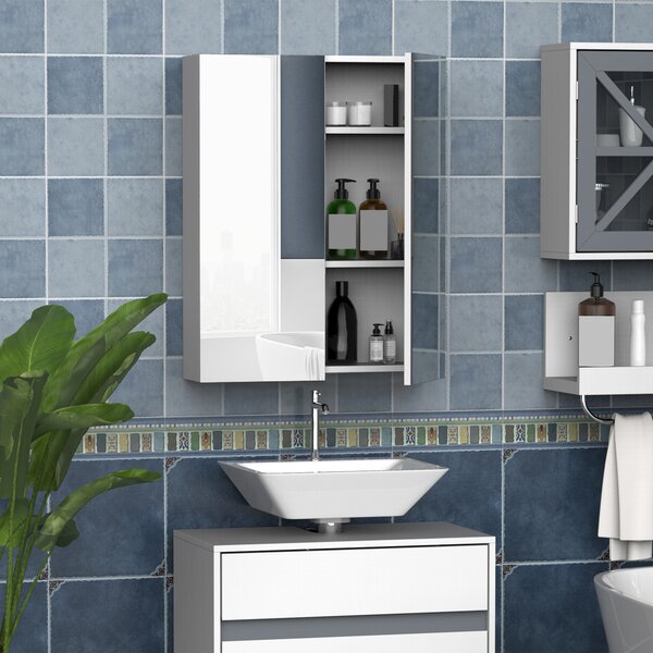 HOMCOM mobilier baie dulap cu oglinda, 60x75x15cm, MDF alb | Aosom Romania