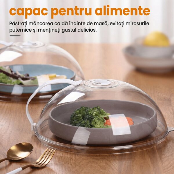 Capac transparent pentru microunde, cu mâner, împotriva stropilor