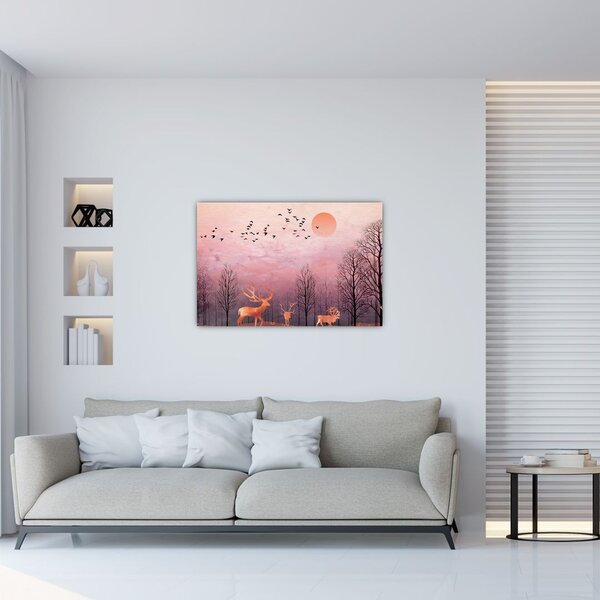 Tablou - Căprioare în strălucirea apusului de soare (90x60 cm)