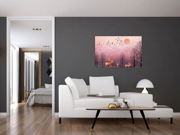 Tablou - Căprioare în strălucirea apusului de soare (90x60 cm)