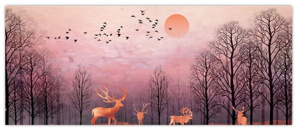 Tablou - Căprioare în strălucirea apusului de soare (120x50 cm)