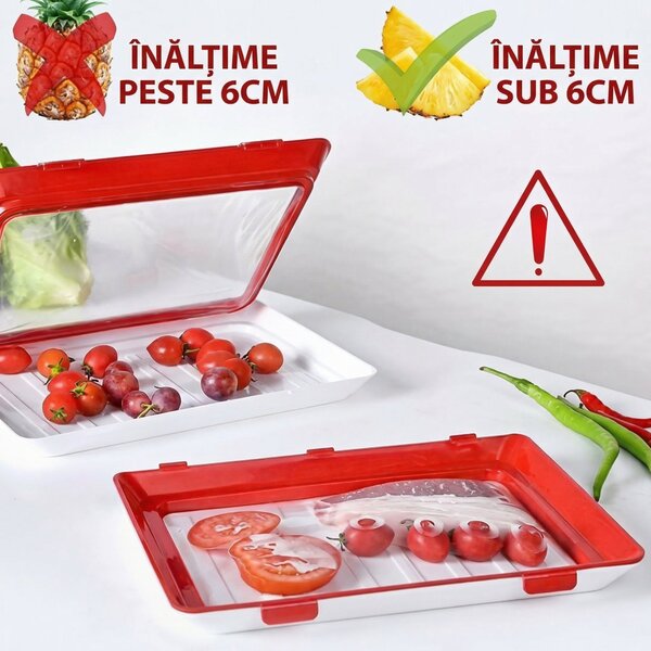 Set de tăvi pentru alimente, cu capac din folie elastică, pentru frigider