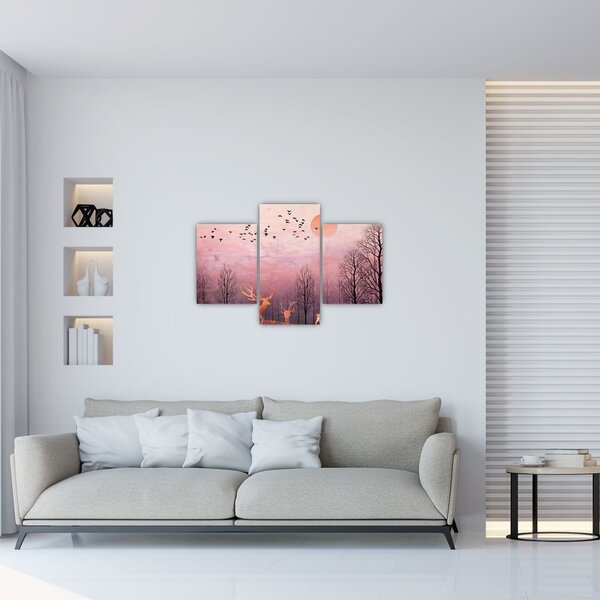 Tablou - Căprioare în strălucirea apusului de soare (90x60 cm)