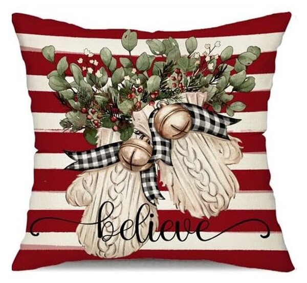 Fata de perna de Craciun BELIEVE 45x45 cm, rosie