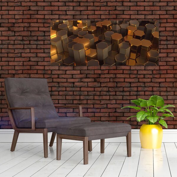 Tablou - Hexagoane de bronz (120x50 cm)