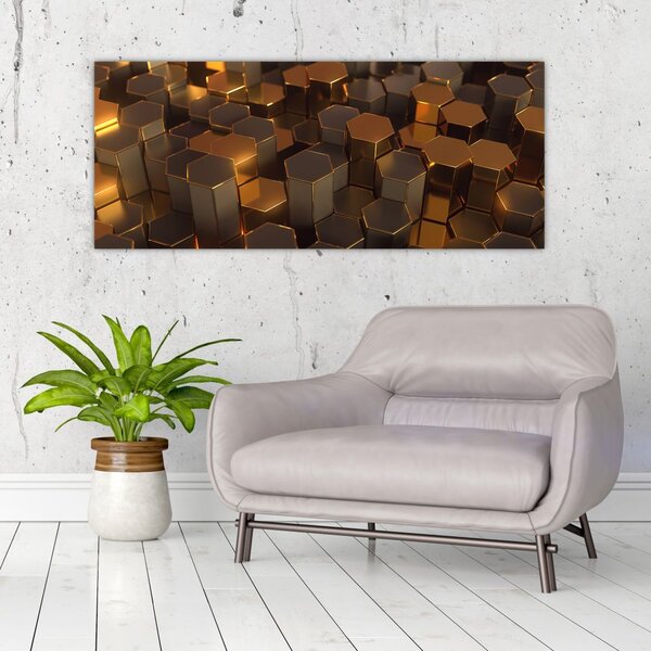 Tablou - Hexagoane de bronz (120x50 cm)
